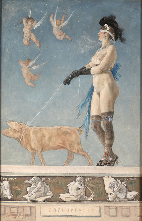 Félicien Rops, Pornokratès, 1878, Aquarell und Pastell mit Gouache gehöht, auf Papier, Collection de la Communauté Française de Belgique, Musée Félicien Rops, Namur
