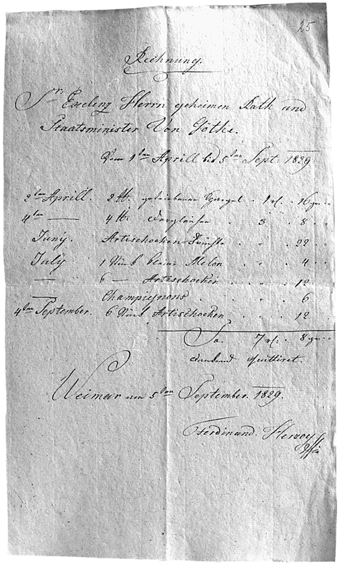 Rechnung von Ferdinand Herzog an J.W. Goethe vom 6.9.1829, Goethe- und Schiller-Archiv, Stiftung Weimarer Klassik, Foto: Sigrid Geske