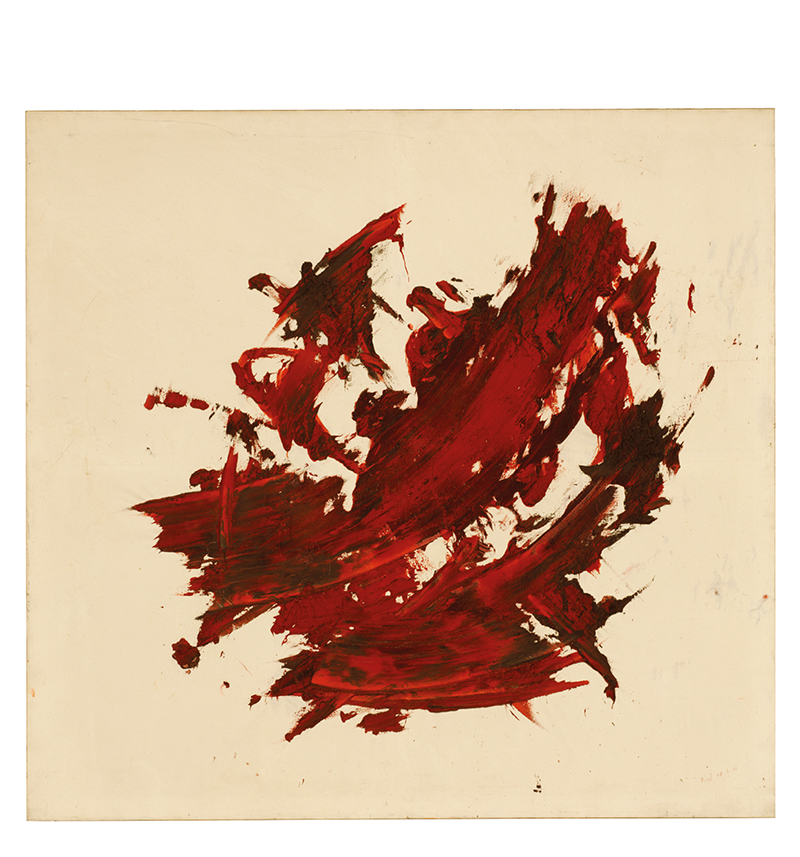Judit Reigl, Gesprengtes Rot, 1958, Öl auf Leinwand © Stiftung van de Loo