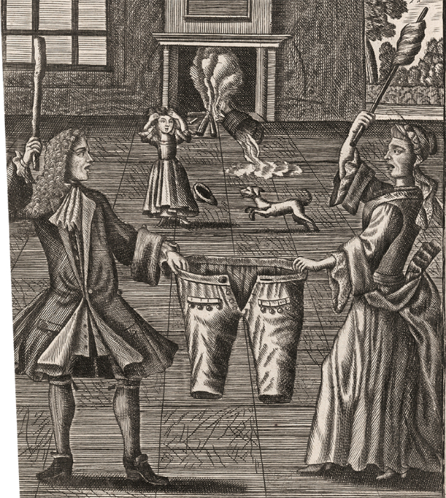 ‘Streit um die Hosen‘ unter Eheleuten, Kupferstich, Paris, frühes 18. Jahrhundert, Foto: Museum Wilhelm Busch, Hannover