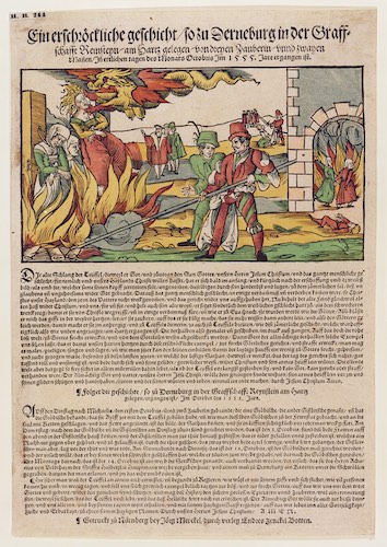 Flugblatt über eine Hexenverbrennung im Harz im Jahre 1555, Germanisches Nationalmuseum, Nürnberg