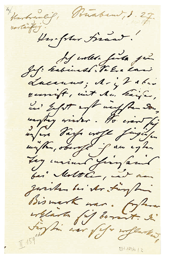 Brief vom 27. April 1889, Foto: Beethoven-Haus Bonn