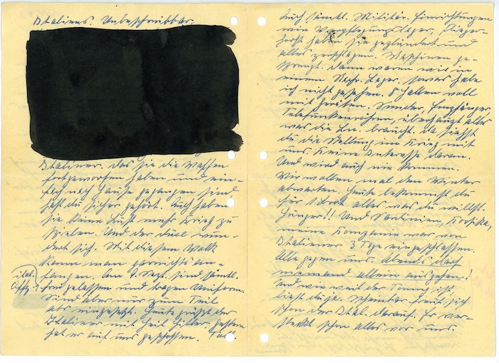 Feldpost: Zensurschwärzungen  in einem Feldpostbrief, 1943, Foto:  Museumsstiftung Post und Telekommunikation
