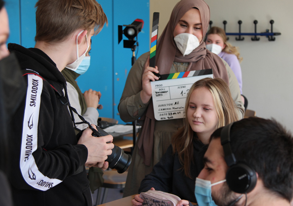 Dreharbeiten zum Abschlussfilm 2021, Projektgruppe Carlo-Schmid-Oberschule, Deutsche Kinemathek, Foto: Maria Mohr