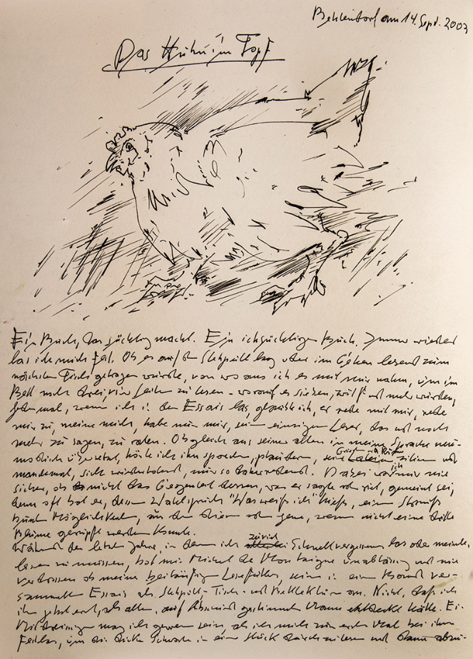 ‘Das Huhn im Topf‘, Manuskript von Günter Grass zu ‘Beim Häuten der Zwiebel‘, Foto: © Günter und Ute Grass Stiftung