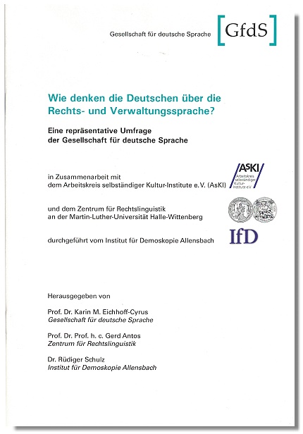 Cover Broschüre, Wie denken die Deutschen über die Rechts- und Verwaltungssprache?
