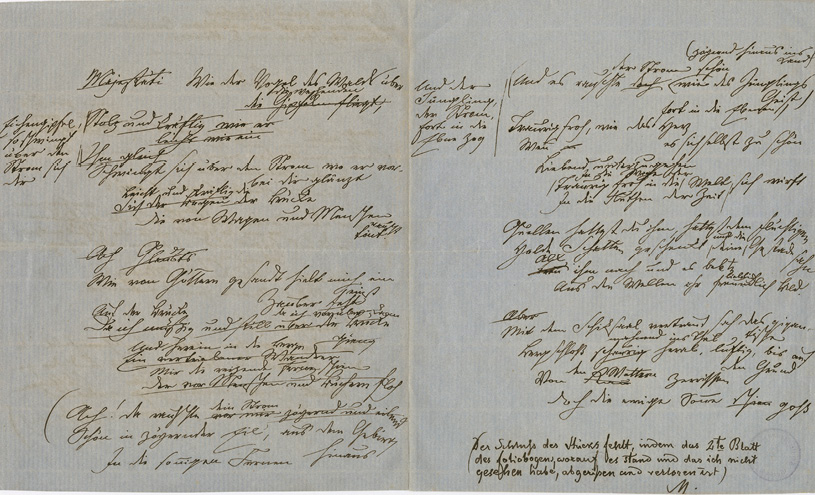 Eduard Mörikes Abschrift (1846) von Hölderlins Ode ‚Heidelberg‘ mit ‘sämmtlichen Correcturen‘, DLA Marbach
