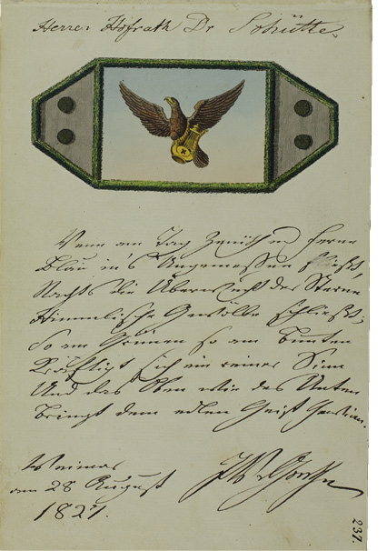 'Wenn am Tag Zenith und Ferne/Blauin’s Ungemessene fließt', eigenhändige Reinschrift des Gedichts Goethes, 28. August 1827, Freies Deutsches Hochstift