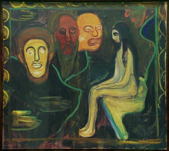 Edvard Munch, Mädchen und drei Männerköpfe, 1895-1898, Öl auf Leinwand, Kunsthalle Bremen – Der Kunstverein in Bremen © The Munch Museum / The Munch Ellingsen Group