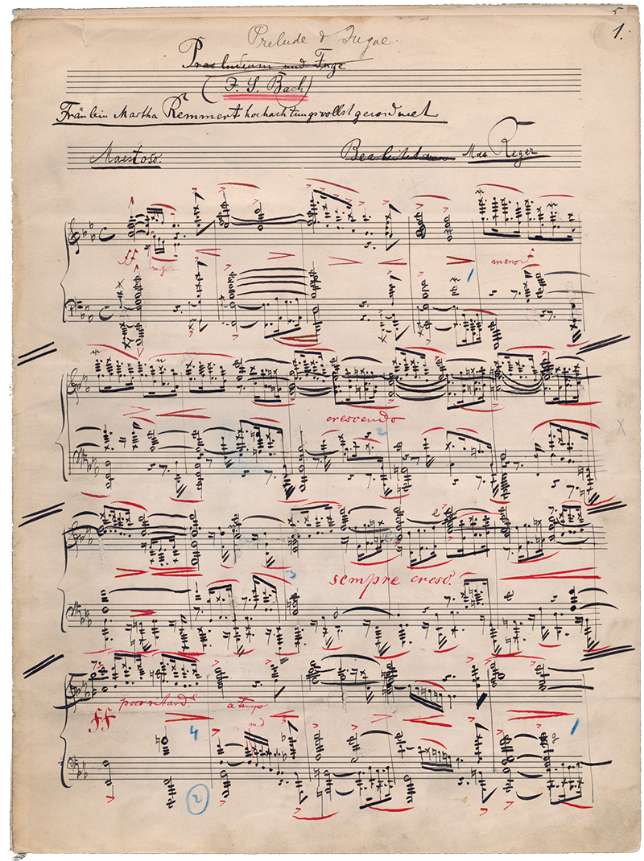 Stichvorlage von Max Regers Bach-Bearbeitung ‘Präludium und Fuge in Es dur‘ BWV 552 für Klavier RWV Bach-B1, Foto: Max-Reger-Institut
