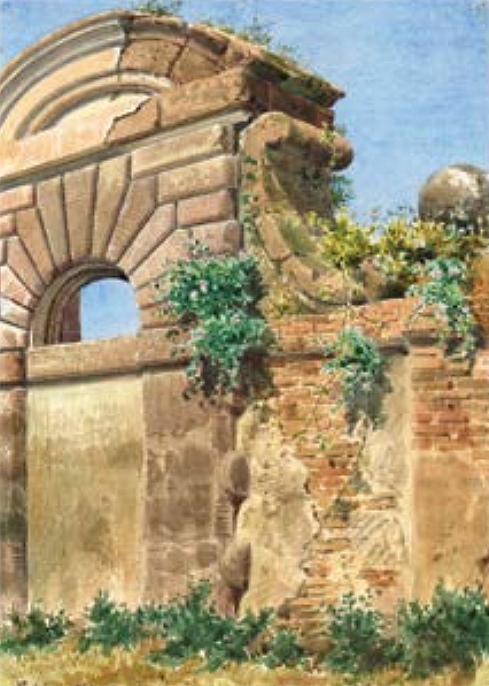 Friedrich Noack, Altes Portal in der Villa Borghese, 1892, Aquarell; Museum Casa di Goethe (Privatbesitz, aus dem Nachlass von Friedrich Noack)