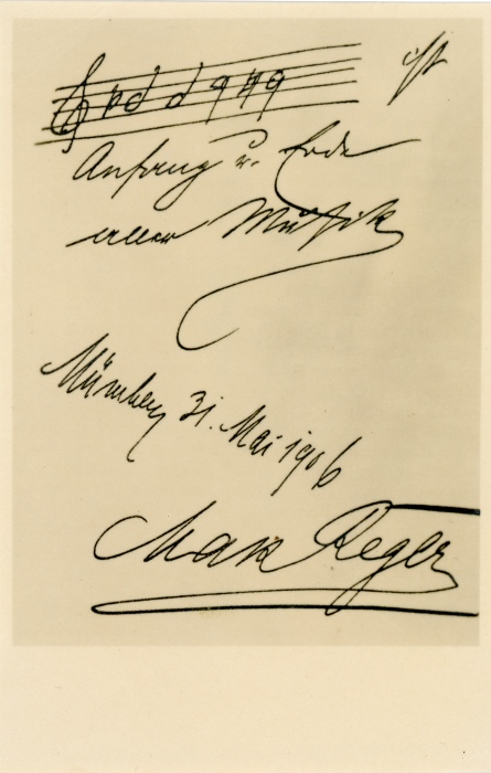 Stammbucheintrag Max Regers vom 31. Mai 1906, nach einer Postkarte aus Elsa Regers Besitz, Foto: Max-Reger-Institut, Karlsruhe