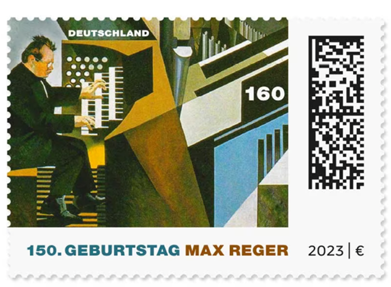 Motiv der Briefmarke: Agostino Raff, Max Reger/Organo, 1969, Mischtechnik auf Leinwand