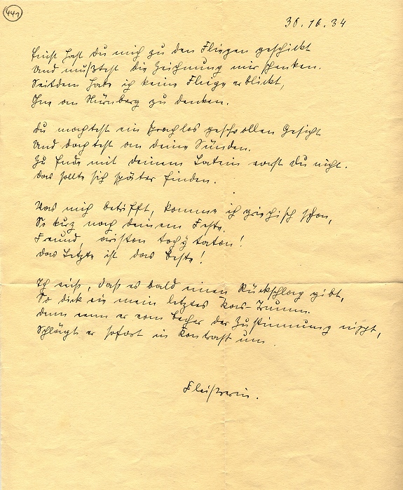 Brief von Marieluise Fleißer an Georg Hetzelein am 30.10.1934 © Foto: Literaturarchiv Sulzbach-Rosenberg