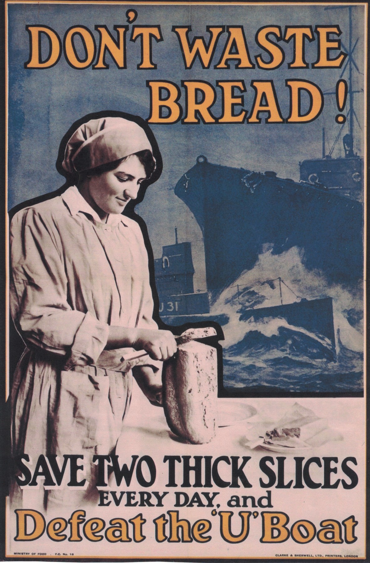 Plakat Vergeude kein Brot, Ministery of Food, Grossbritannien, 1917, © Museum der Brotkultur Ulm