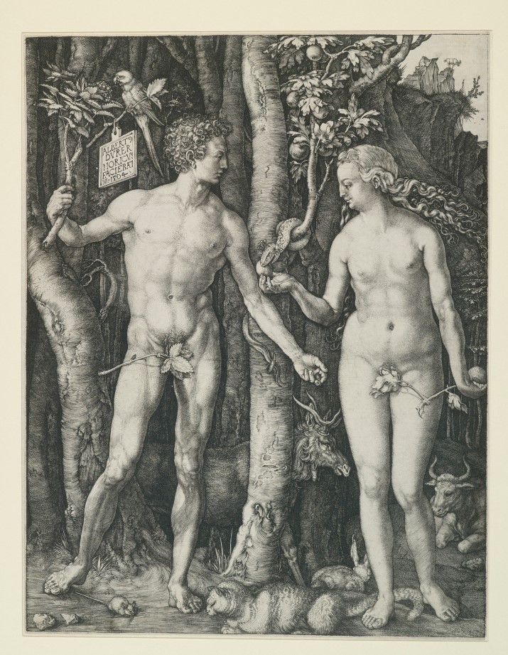 Albrecht Dürer, Adam und Eva, 1504, Kupferstich, Germanisches Nationalmuseum, Nürnberg; Leihgabe der Museen der Stadt Nürnberg