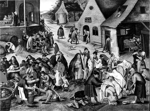 Pieter Brueghel d.J., Die sieben Werke der Barmherzigkeit zwischen 1616 und 1638, Öl auf Holz, Sammlung Museum der Brotkultur, © Foto: Museum der Brotkultur, Ulm