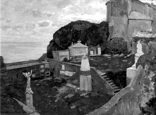 Hans von Volkmann (1860-1927), Campo Santo von Portofino, Öl auf Leinwand, Erstfassung 1893, Foto: Museum für Sepulkralkultur