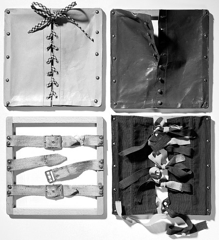 Verschlussrahmen, mit dem Kinder lernen, Kleider und Schuhe zu öffnen und zu schließen, Hersteller: P. Johannes Müller, um 1923, © Foto: Ausstellungskatalog