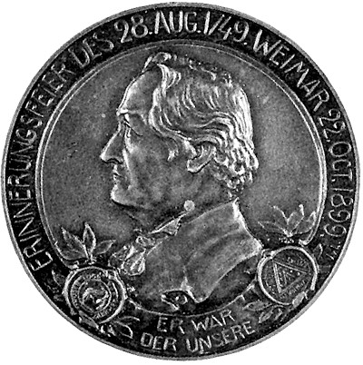 Medaille zur 150. Wiederkehr der Geburt Goethes hrsg. von der Loge <Amalia>, Weimar 1899, © Stiftung Weimarer Klassik/Goethe-Nationalmuseum