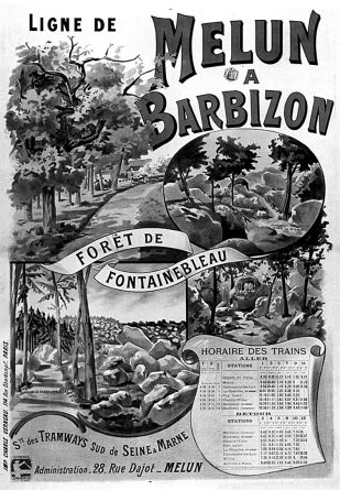 Die Eisenbahnlinie von Melun nach Barbizon, Barbizon (Frankreich), nicht datiert, Farblithografie, Musée Municipale Barbizon, © Foto: Germanisches Nationalmuseum, Nürnberg