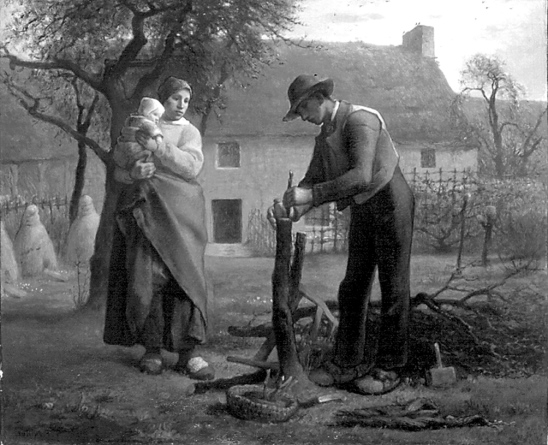 Jean-François Millet, Bauer beim Veredeln eines Baumes, Barbizon (Frankreich), 1855, Öl auf Leinwand, Neue Pinakothek, München, © Foto: Germanisches Nationalmuseum, Nürnberg