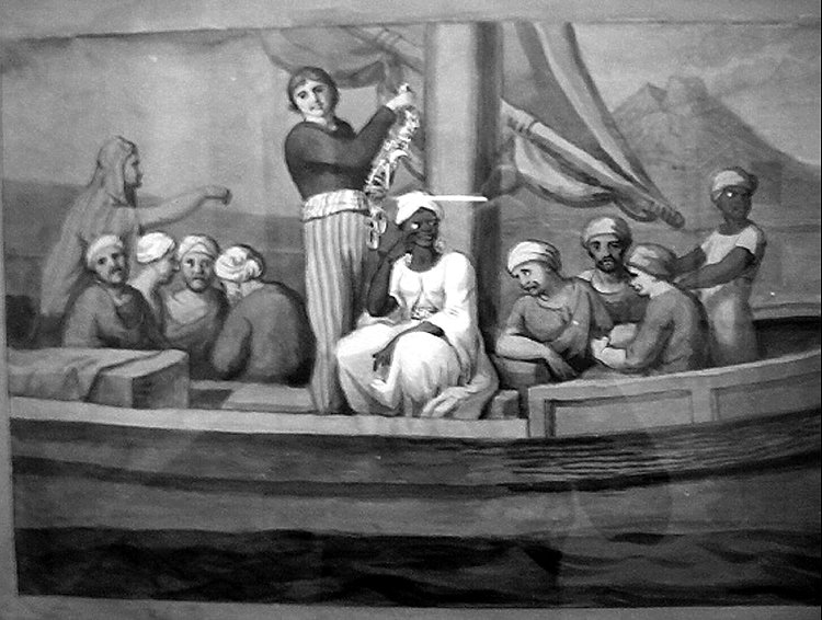 Johann Heinrich Wilhelm Tischbein, Schiff vor Neapel, im Hintergrund der Vesuv, Aquarellierte Zeichnung, 1787 (?), © Casa di Goethe Rom