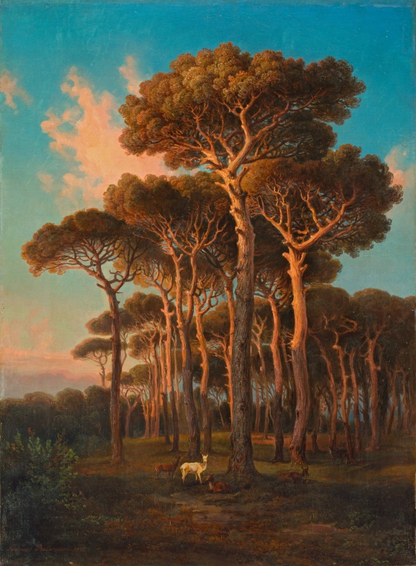 Ferdinand Bellermann (1814–1889)  Abend unter Pinien in der Villa Doria Pamphili in Rom. Öl auf Leinwand, 1855, Foto: Casa di Goethe