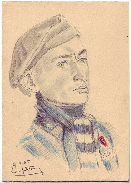 Maurice Gérard  Zeichnung von Camille Delétang, 27. März 1945  Das Porträt entstand elf Tage vor Maurice Gérards Tod. Foto: KZ-Gedenkstätte Mittelbau-Dora