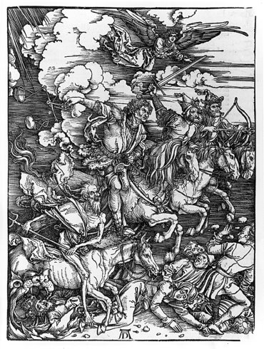 Albrecht Dürer, Die Apokalyptischen Reiter Holzschnitt, 1582, Monogramm AD, © Foto: Kunsthalle Bremen