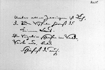 Handschrift Kleists, Gedicht nach Goethe, Warte nur, balde, 1808?, © Foto: Kleist-Museum, Frankfurt (Oder)
