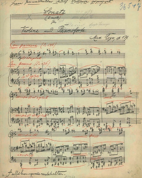 Max Reger, Violinsonate c-Moll op. 139, Stichvorlage. Privatbesitz Peter Serkin - mit freundlicher Genehmigung.