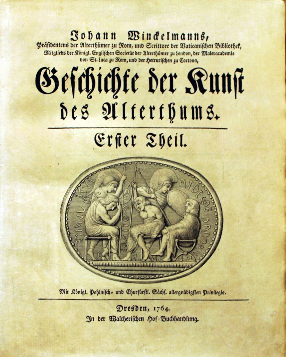 Johann Joachim Winckelmann, Geschichte der Kunst des Alterthums, Dresden 1764 (Foto: Archiv Winckelmann-Gesellschaft)