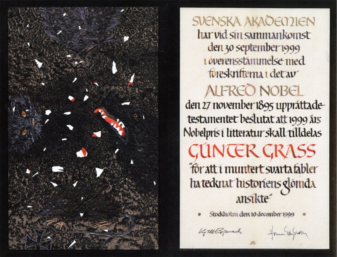 Günter Grass, Nobelpreisurkunde, © Günter und Ute Grass Stiftung, Steidl Verlag